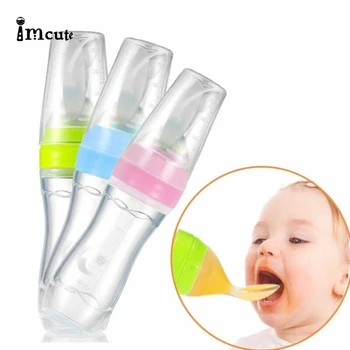 

Infant Nipple Pacifier Baby Feeding Tool Milk Bottle With Spoon Silicone Gel Cup Assist Food Spoon Baby Tableware Baby Utensils