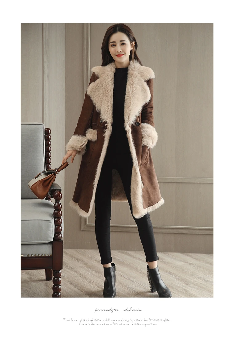 Новинка, женское двустороннее меховое пальто, зима, модная Ветровка из искусственной кожи с меховым воротником, Толстая теплая длинная куртка, верхняя одежда для женщин