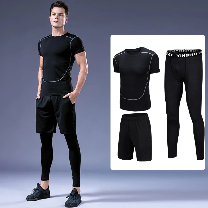 New suit 3 шт./компл. мужские наборы для бега компрессионный костюм спортивные костюмы одежда для спортзала и бега спортивная одежда тренировочные трико для фитнеса - Цвет: New suit