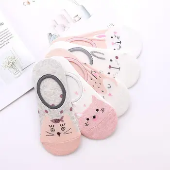 

2020 Women Casual Soft Funny Boat Socks 5 pairs Cute Animal Cotton Socks Female Kawaii Cat With Dog Summer Short Sock Slippers