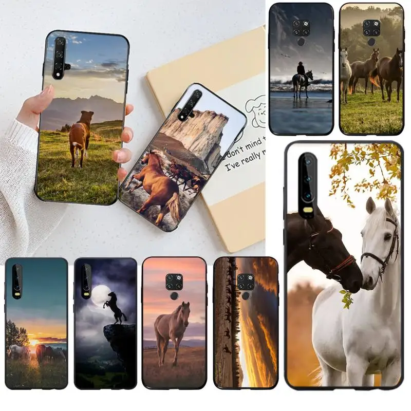 

HPCHCJHM Sunset horse scenery Cover Black Soft Shell Phone Case for Huawei P40 P30 P20 lite Pro Mate 20 Pro P Smart 2019 prime