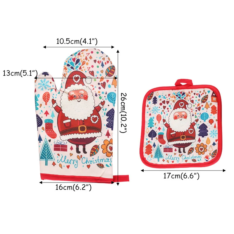 2 пары рождественских жарких перчаток для выпечки и подушечек для печи, теплоизоляционный коврик для дома, рождественские Вечерние перчатки для кухни, жаростойкие перчатки - Цвет: Santa Claus