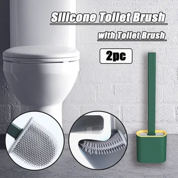 

2pc 4 Color Silicone Toilet Brush with Base Rubber Head Holder Floor-standing Wall-mounted Cleaning Brush Bathroom Accessories
