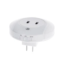 LED Sensor Night Light EU Plug 2 USB Charging Socket Phone Charger Eye Protector Y1QB