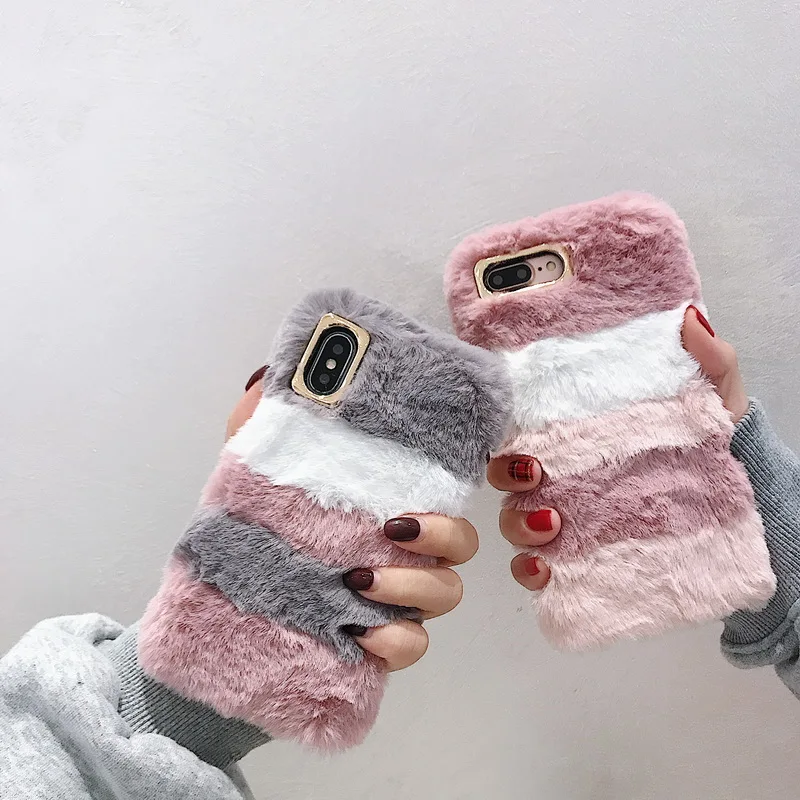 YISHANGOU Cute Warm Furry Fluffy Case for Apple IPhone 11 Pro Max XR XS MAX X 6 6S 7 8 Plus Soft TPU Fur Hair Cover Shell Coque