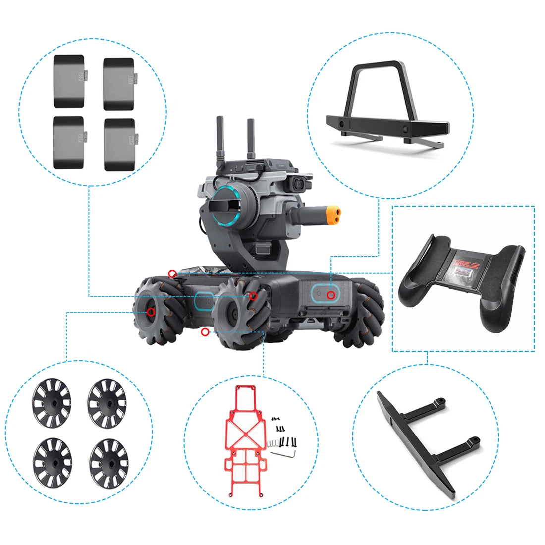 

HOBBYINRC CNC Metal Front Rear Bumper Crashproof Bar Wheel Fender Controller Phone Holder Gamepad Stand for DJI RoboMaster S1