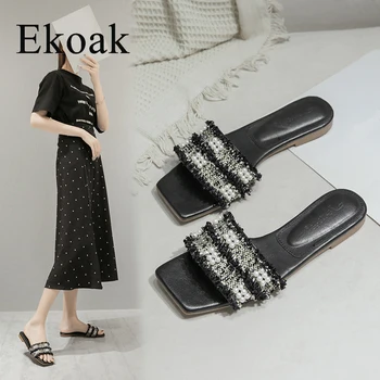 

Ekoak Classsic Rome Lace-Up Women Sandals Summer Square Low Heels Rivets Women Sandals Ladies Beach Shoes Woman