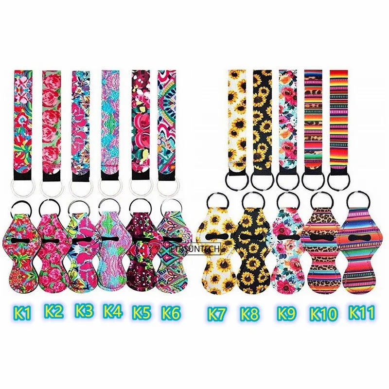 1PC Neoprene Chapstick Holders Lipstick Cases Cover Portable Balm Holders with 1PC Wristlet Lanyards keychain Party Gifts