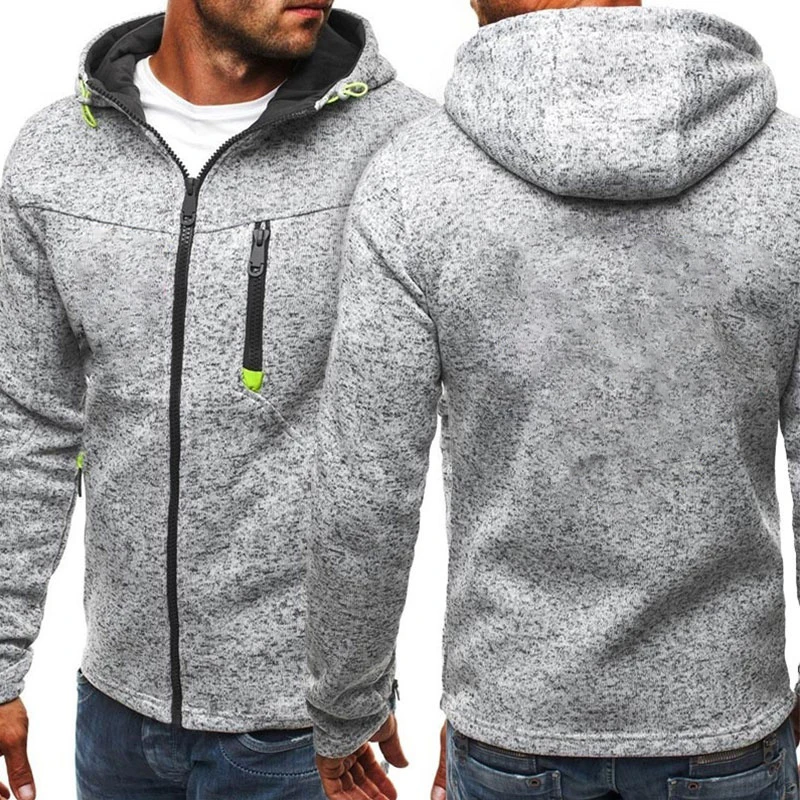 New Spring and Autumn Hooded Jacket Male Hooded Zipper Thicken Sweatshirts Windproof Solid Color Men's Windbreaker
