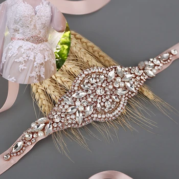 

TOPQUEEN Rose Gold Rhinestone Belt for Wedding Wedding Accessories Wedding Belts and Sashes Womens Formal Belts Bridal Belt S425