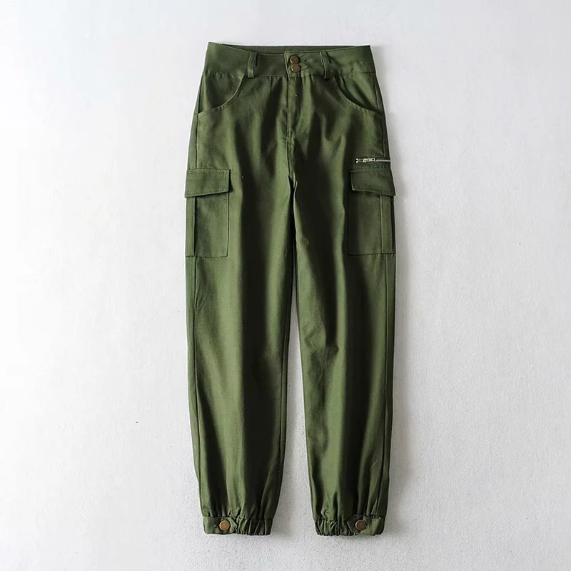 GOPLUS уличная одежда, женские штаны карго, повседневные штаны для бега, черные, зеленые, хаки, высокая талия, свободные штаны с карманами, корейский стиль, брюки - Цвет: Army Green