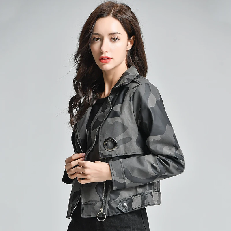 Весенняя женская короткая куртка из искусственной кожи с отложным воротником