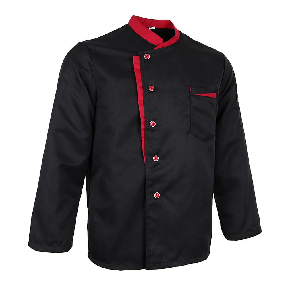 Black 2XL С длинными рукавами шеф-повара КУРТКА ПАЛЬТО отель официанты кухня Униформа Топы - Цвет: Black 2XL