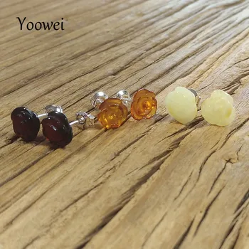 

Yoowei Rose Flower Amber Earrings for Women New Romantic Stud Earrings Gift Trendy Style Baltic Natural Amber Jewelry Supplier