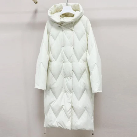 Winter Hooded Loose Women down coat White Long Warm Female down jacket Casual Elegant Outwear Black Fashion YNZZY 9O071 - Цвет: Белый