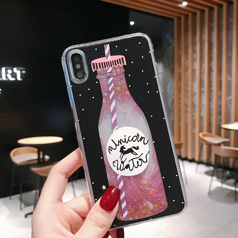 Чехол для телефона с блестящей бутылкой и зыбучим песком iPhone X XS Max XR блестящий