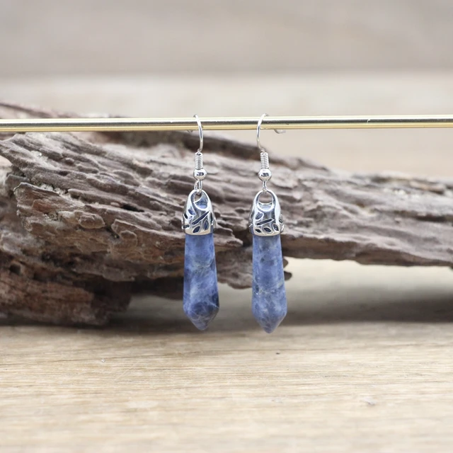 Natural Stone Hexagonal Quartz Hook Earring Healing Crystal Point Women Gift Dangle Earring Reiki Amethysts Lapis Jewelry QC7001 Sodalite