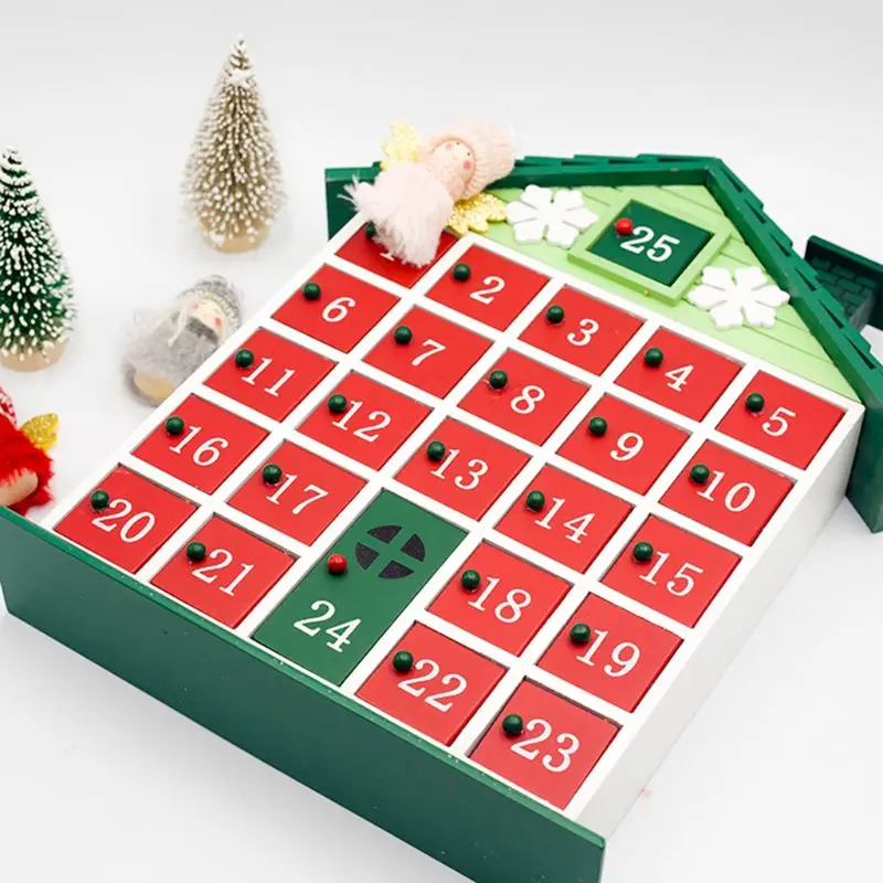 2019 Рождество деревянный дом обратный отсчет Advent календарь Рождественская коробка для хранения