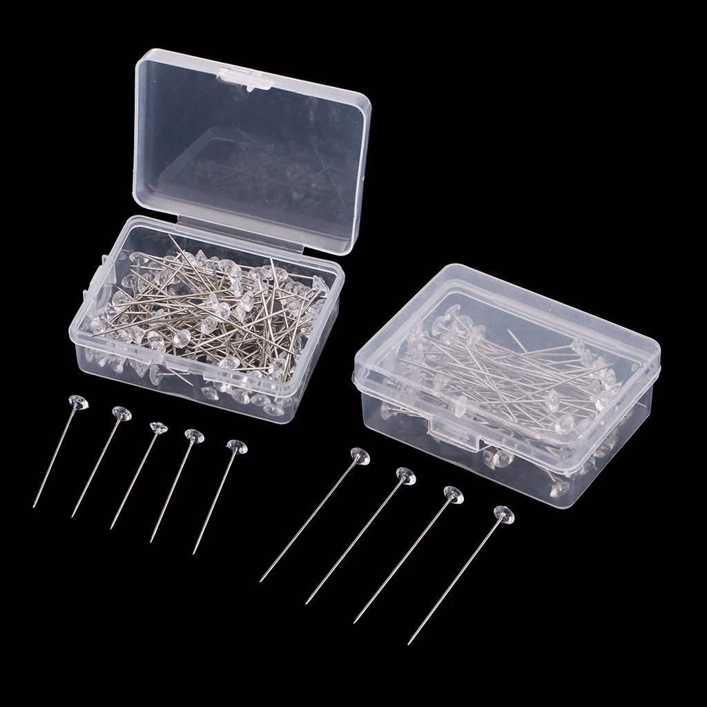 100Pc Crystal Corsage Pins Clear Flower Sewing Needles Florist For Bouquet Wedding Buttonholes Glass Head Floral Pin | Дом и сад