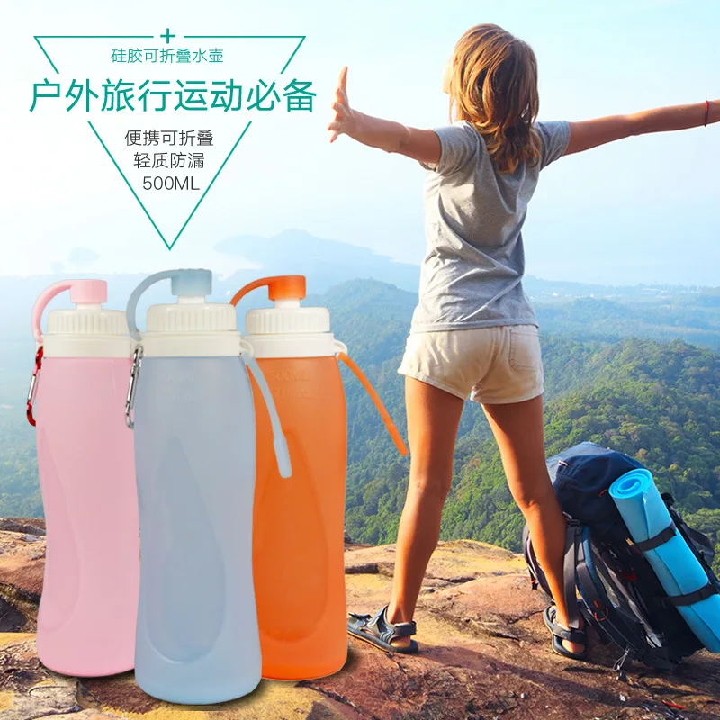 

Creative Silica Gel Folding Outdoor Sports Kettle 500ml Extendable Pitcher Students Travel Running Insulated Glass