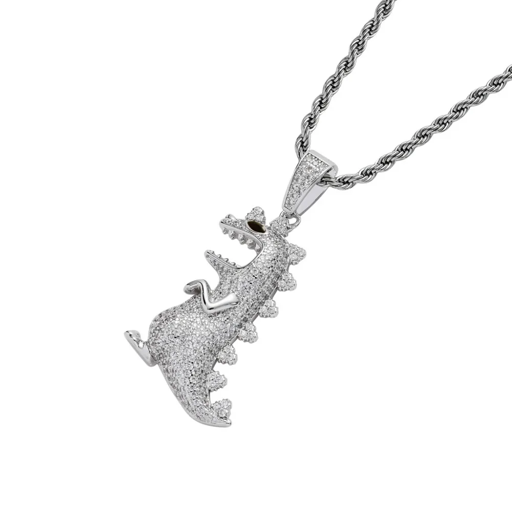 Хип-хоп микро с инкрустацией AAA CZ камень Bling Ice Out мультфильм подвески в виде динозавров ожерелье для мужчин раппер ювелирные изделия золото серебро