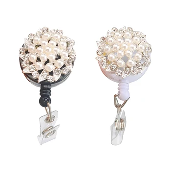 

Delicate Rhinestone Pearl Style Nurse Gift Diy Retractable Reel Badge Clip