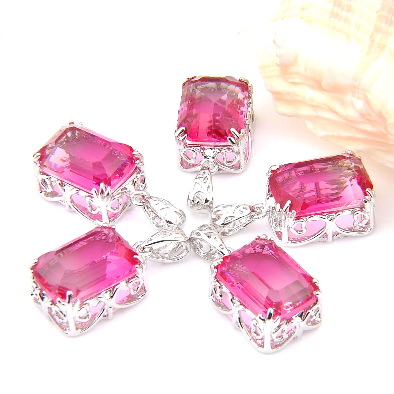 MIX 5 PCS Xmas Gifts Big Offer Square Pink Rainbow Bi-Colored Tourmaline Necklaces Pendants for Holiday Party Gifts