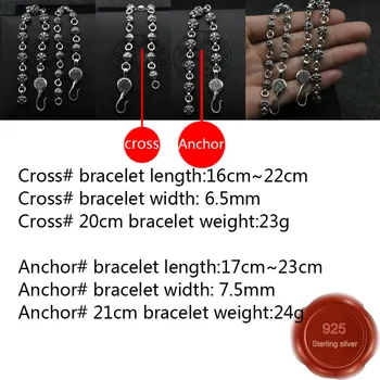 

B20 S925 Sterling Silver Bracelet Personality Simple Fashion Style Punk Casual Retro Cross Anchor Bead Jewelry Gift for Friends