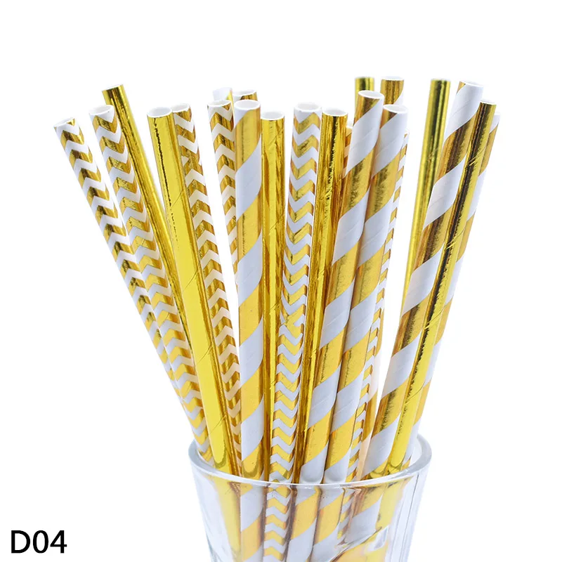 D04 Gold 25/50 шт многоцветный Розовый цвета: золотистый, серебристый, розовый, синий, Фольга вышивка «звёздочки» или «бриллианты» в полоску бумажные соломинки для свадьбы, дня рождения, Рождества, Декор - Цвет: D04 Gold