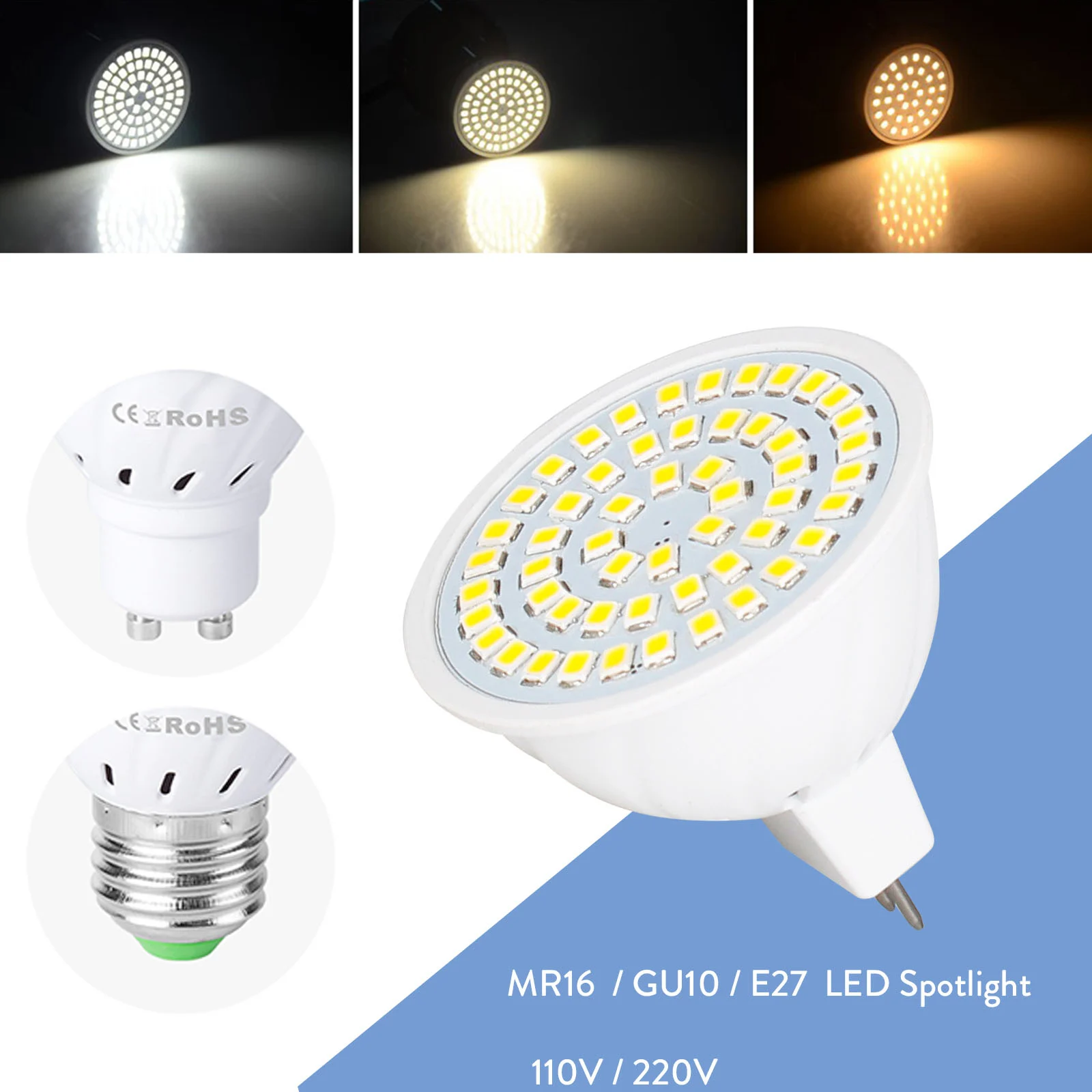 LED Bulb Spotlight 4w 6w 8w MR16 GU10 E27 2835 SMD white Lamp 110V 120v 220V 