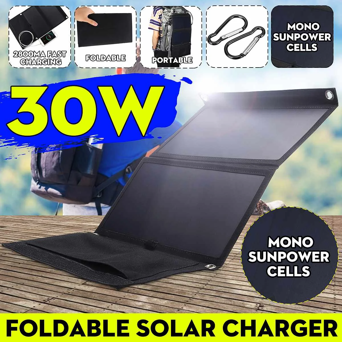 30 W pliable 5 V SunPower Panneau Solaire Chargeur Solar Power Bank USB Sac à dos 30 W pliable 5 V SunPower Panneau Solaire Chargeur Solar Power Bank USB Sac à dos