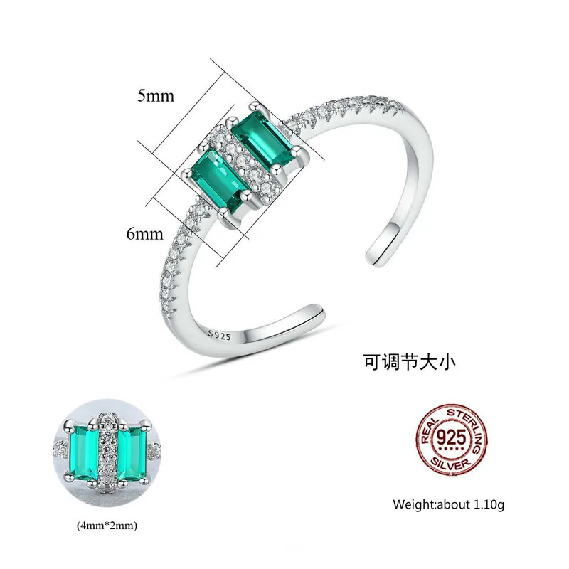 S925 Серебряное кольцо изумрудно-зеленый циркон драгоценный камень цветное Драгоценное кольцо женское кольцо регулируемое