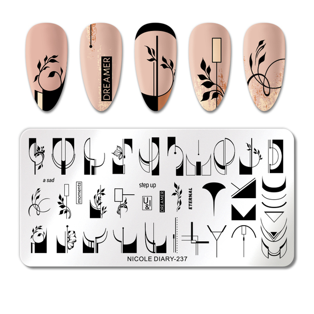 DIARY Leaves Nail Stamping Plates Abstract Flower Line Dot Point Image Stamp Templates Printing Stencil Tools