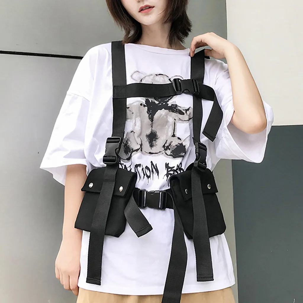 Aelicy Fashion Hip Hop Streetwear Men Tactical Chest Rig Multi-pockets Waistcoat Chest Bag Vest Functional Waist Packs Bag Kanye