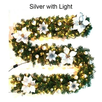 

Christmas Garland Light Pine Pre-Lit Artificial Wreath Decoration With Light Hanging Door Banner Ornaments Christmas Decoration