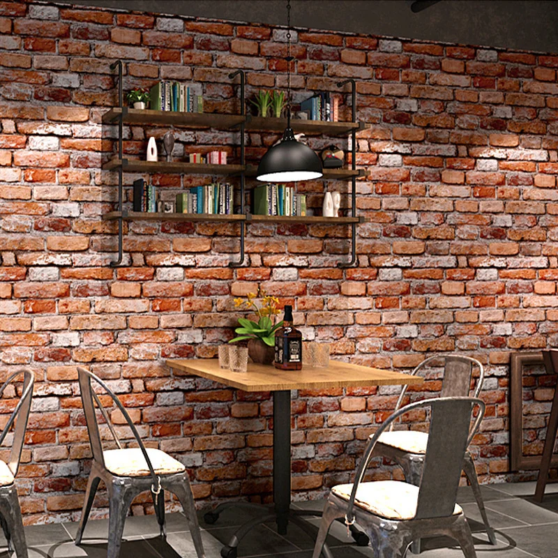 Nostalgic and vintage 3D three-dimensional brick pattern brick wallpaper bar coffee restaurant industrial style loft wallpaper