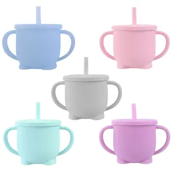 

Baby Feeding Straw Bottle Toddler Learning Drinking Silicone Sippy Cup Portable Double Handle Water Drinkware