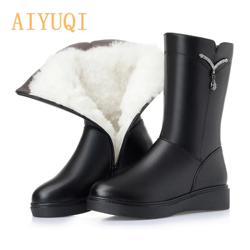 

AIYUQI High Boots Women 2019 New Plus size 41 42 43 Rubber Boots Women Flat Non-slip casual Warm Winter boots Women Footwear