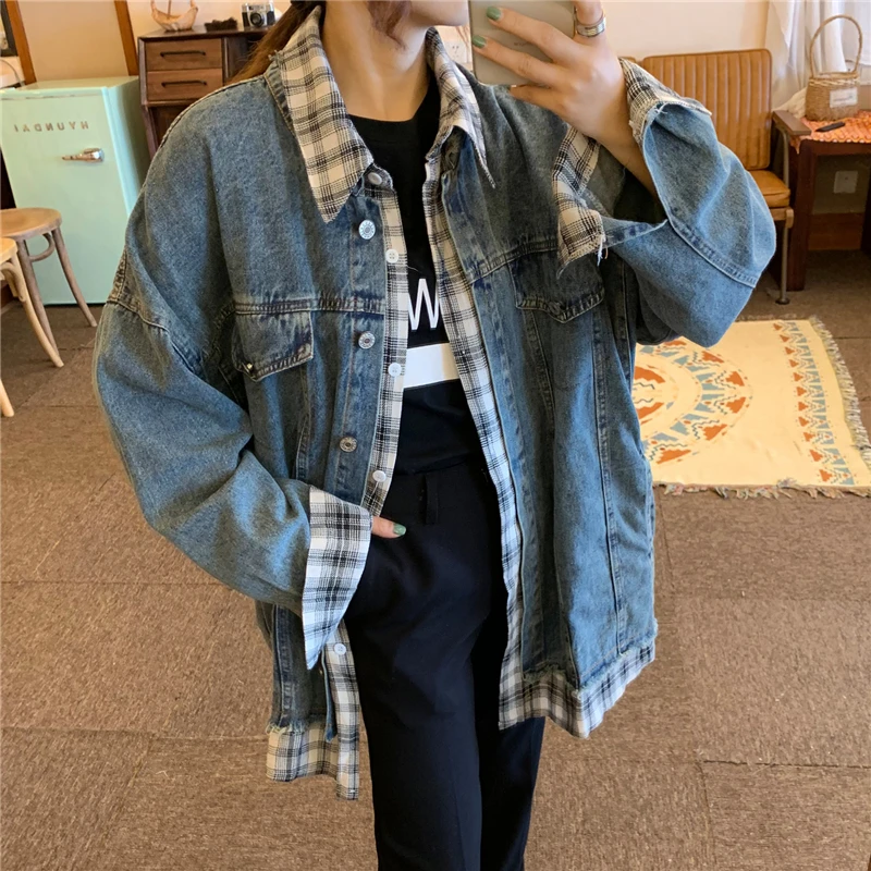 plaid denim jacket womens