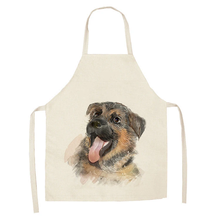 1Pcs Kitchen Apron Cute Dog Printed Sleeveless Cotton Linen Aprons for Men Women Home Cleaning Tools 55*68cm
