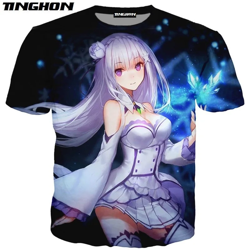 XS 7XL аниме Re:zero Twin Rem косплэй 3D печати для мужчин и женщин летняя одежда футболка с