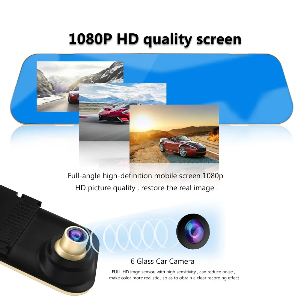 Авто 4,3 дюймов Автомобильный видеорегистратор камера Full HD 1080P зеркало заднего вида цифровой видеорегистратор двойной объектив регистрационная видеокамера видеорегистратор