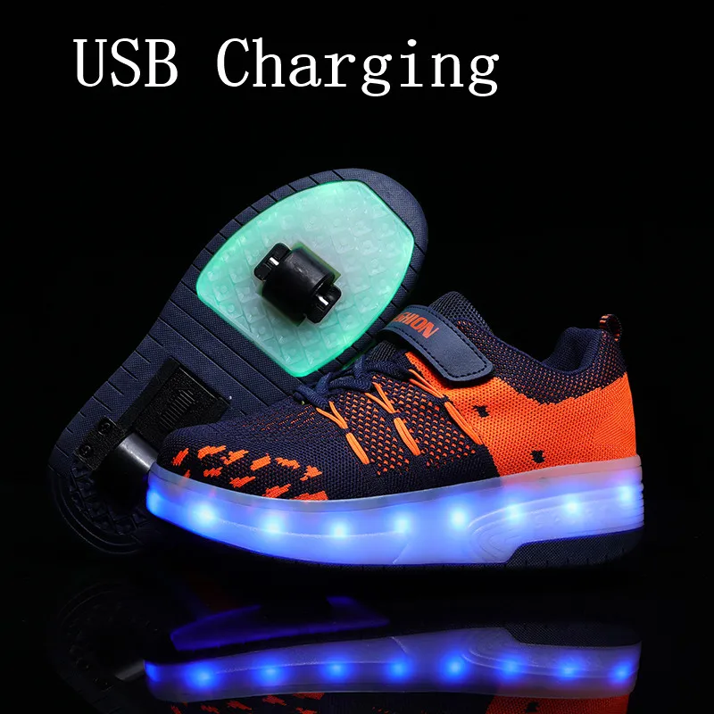 Ceny 2020New 29 40 USB ładowanie dziecięce trampki z 2 kółkami dziewczęce chłopięce buty led dziecięce trampki z rolki wrotki