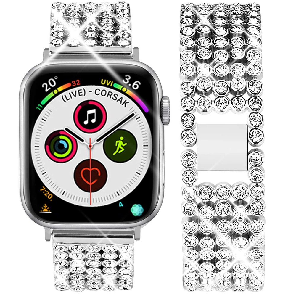 Высококачественные металлические часы с браслетом для iwatch 5 4 полосы 44 мм 40 мм замена стальной Алмазный ремешок для Apple Watch 3 2 1