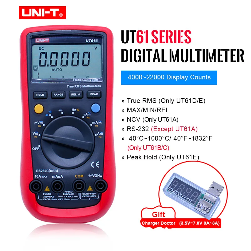 

UNI-T UT61E Digital Multimeter True rms Auto Range UT61A/B/C/D AC DC Meter Data Hold Multimetre+USB voltage and current monitor