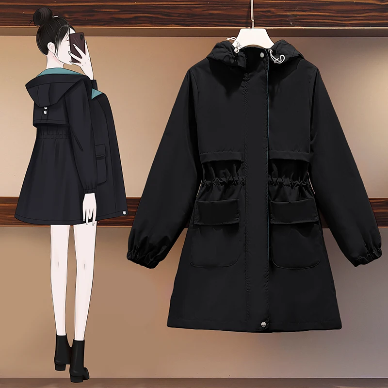 

EHQAXIN Autumn Winter Womens Hooded Windbreaker New 2021 Korean Loose Casual Long-Sleeved Cardigan Jacket With Pocket Coat M-4XL