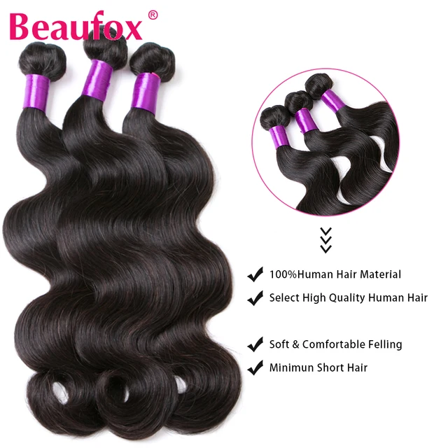 Beaufox Body Wave Bundles With Closure Brazilian Hair Weave 3/4 Bundles With Closure Natural Human Hair Bundles With Closure 3