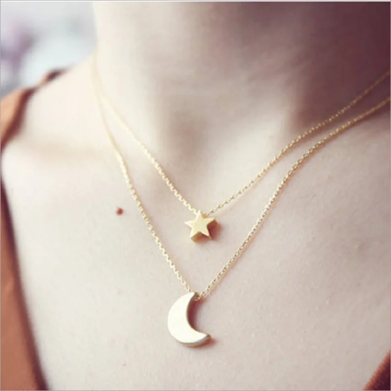 

New Star Moon Necklaces for Female Gold Silver Color Women Choker Long Necklace Statement Jewelry Party Best Friend Bijoux