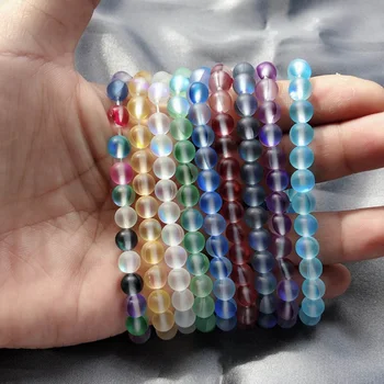 

Mermaid Glass Crystal Moonstone Bracelets Multicolor Matte Shining Stone Beaded Charm Bracelet Handmade Wristband Gifts Jewelry