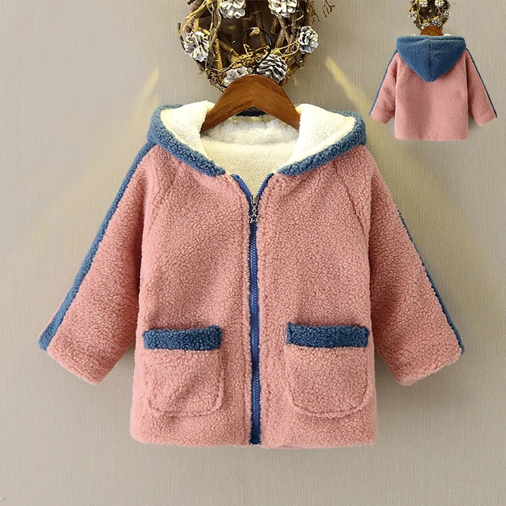 MUQGEW/Детское пальто г., сохраняющее тепло, для маленьких девочек, милые зимние однотонные ветрозащитные пальто г. Модная теплая верхняя одежда с капюшоном, куртка manteau - Цвет: Розовый